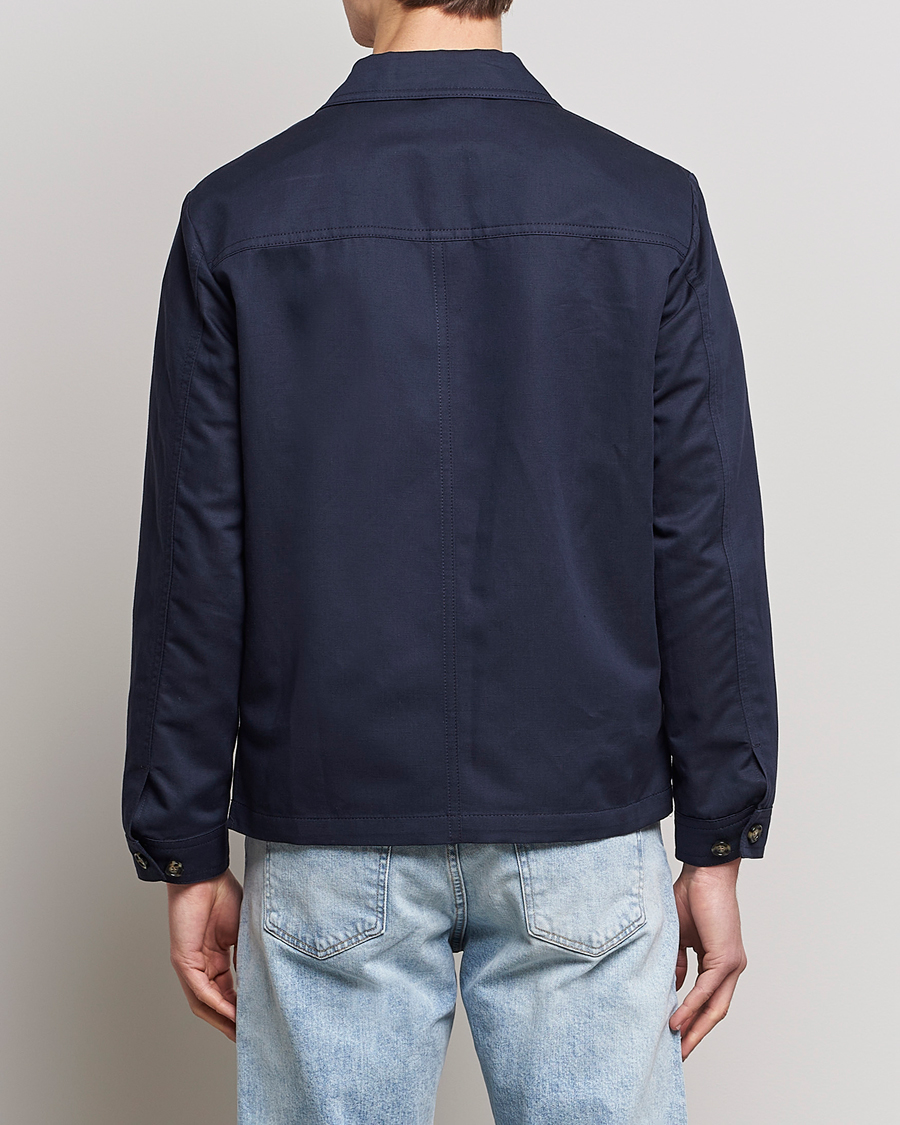 Men | Shirts | J.Lindeberg | Jason Cotton/Linen Stretch Zip Overshirt Navy