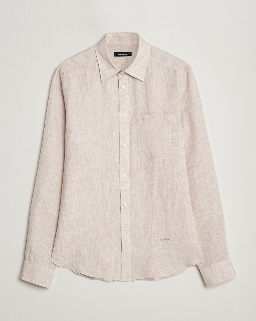 Men | Shirts | J.Lindeberg | Slim Fit Linen Melange Shirt Safari Beige