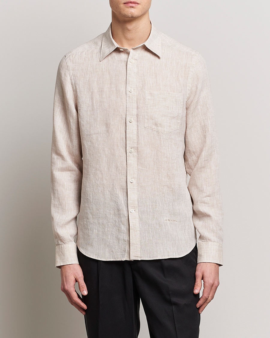 Men | Linen Shirts | J.Lindeberg | Slim Fit Linen Melange Shirt Safari Beige