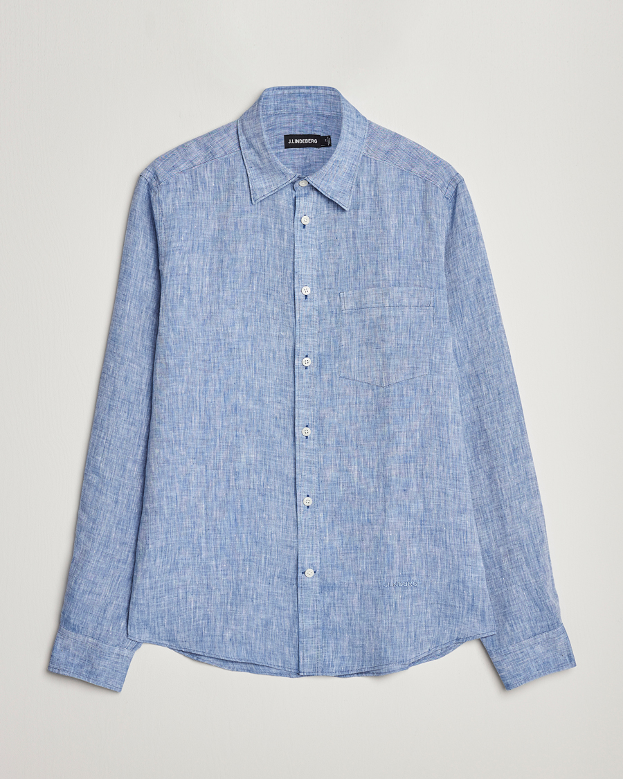 Men | Shirts | J.Lindeberg | Slim Fit Linen Melange Shirt Lapis Blue