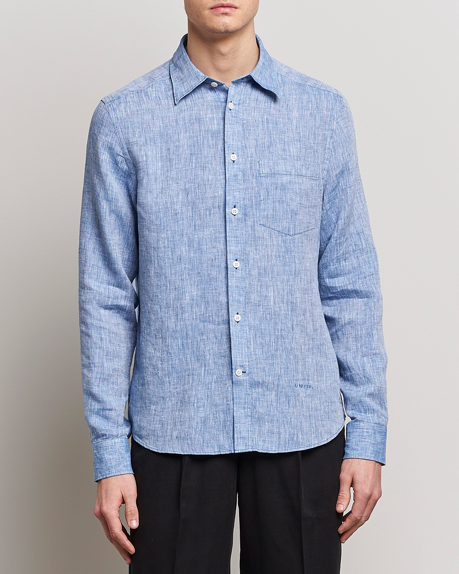 Men |  | J.Lindeberg | Slim Fit Linen Melange Shirt Lapis Blue