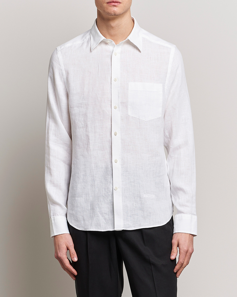J.LINDEBERG ホワイト スリムフィット シャツ J.Lindeberg Slim Fit Clean Linen Shirt White at CareOfCarl.com