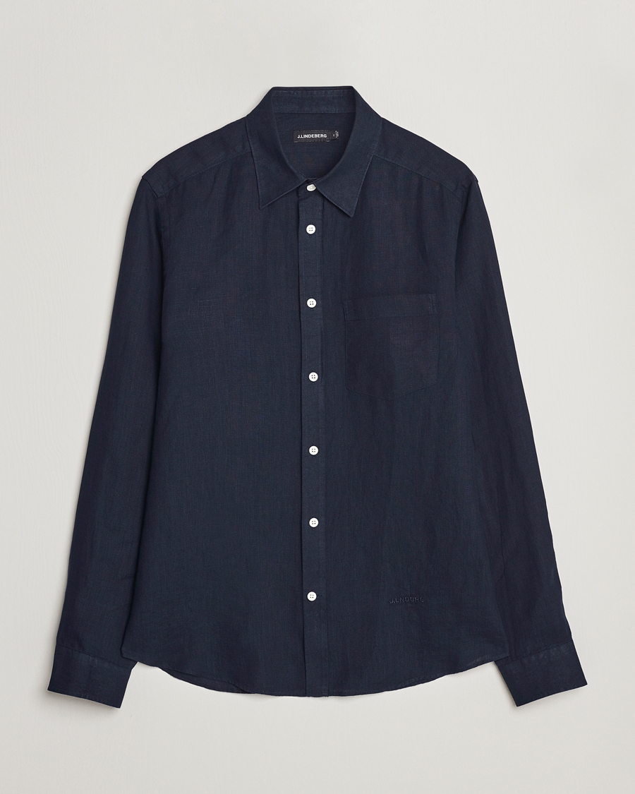 Men | Shirts | J.Lindeberg | Slim Fit Clean Linen Shirt Navy