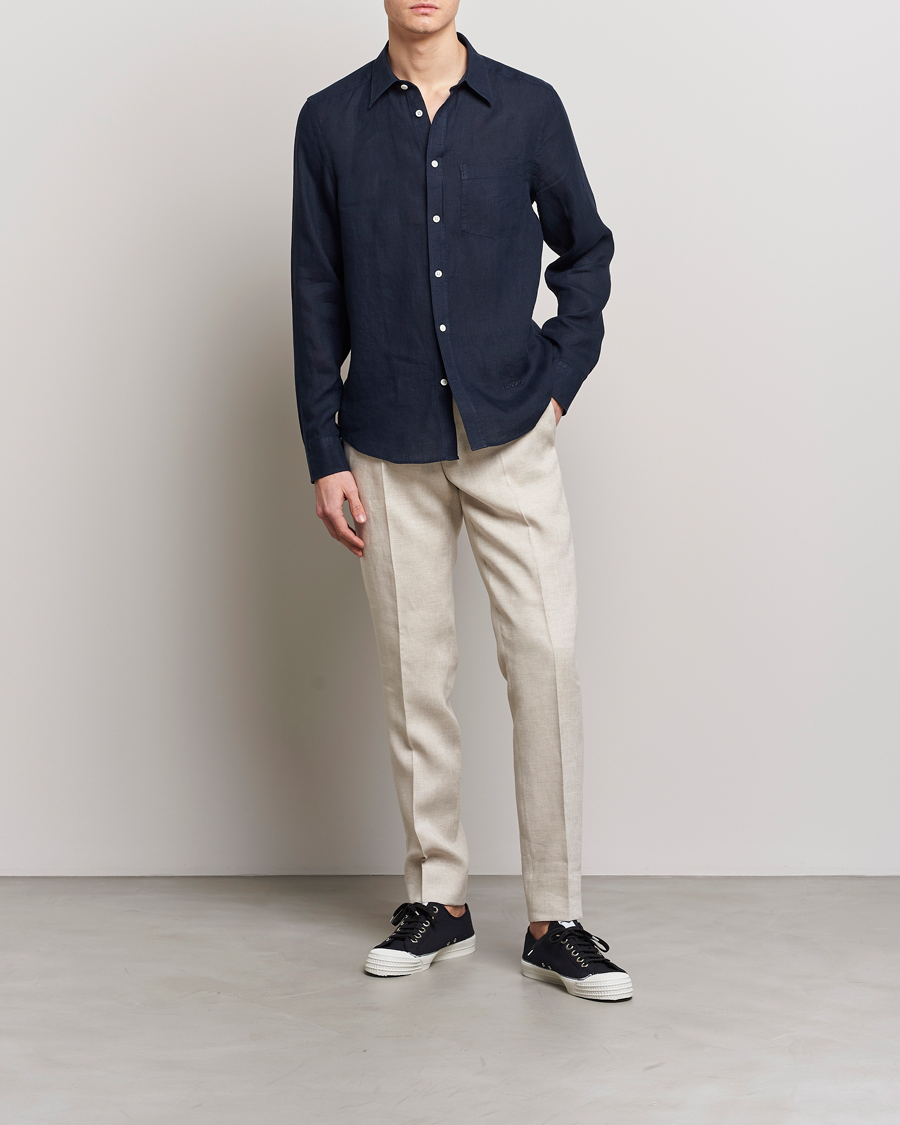 Men | Shirts | J.Lindeberg | Slim Fit Clean Linen Shirt Navy