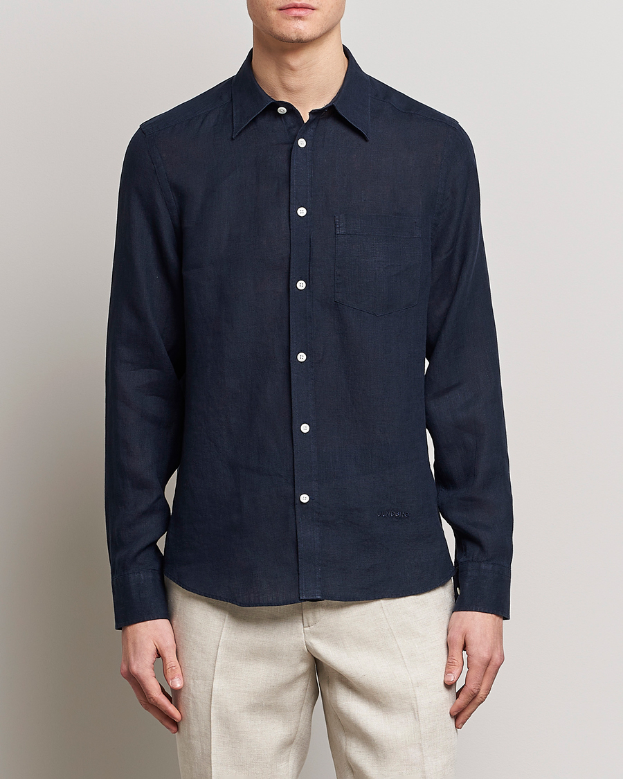 Men | Shirts | J.Lindeberg | Slim Fit Clean Linen Shirt Navy
