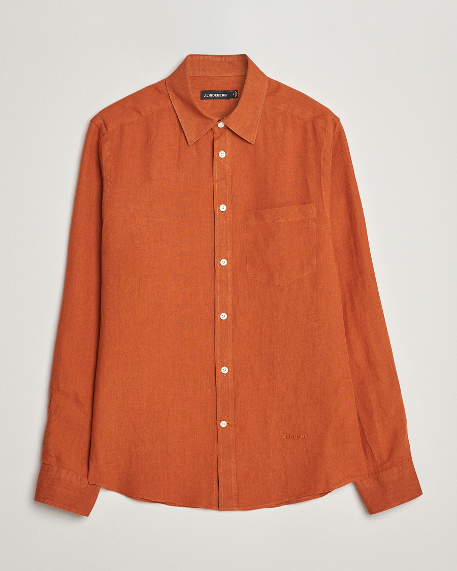 Men | Shirts | J.Lindeberg | Slim Fit Clean Linen Shirt Bombay Brown
