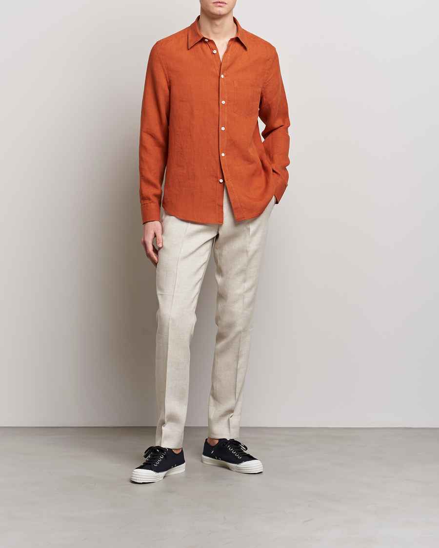 Men | Shirts | J.Lindeberg | Slim Fit Clean Linen Shirt Bombay Brown
