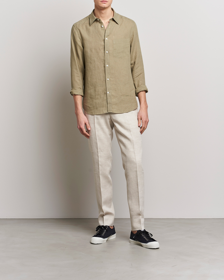 Men | Shirts | J.Lindeberg | Slim Fit Clean Linen Shirt Aloe
