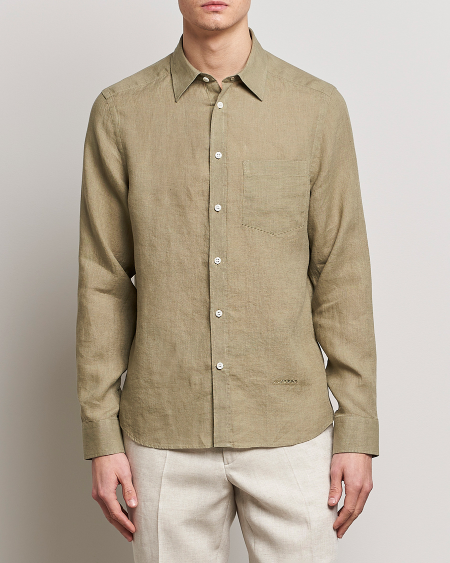 Men | Linen Shirts | J.Lindeberg | Slim Fit Clean Linen Shirt Aloe
