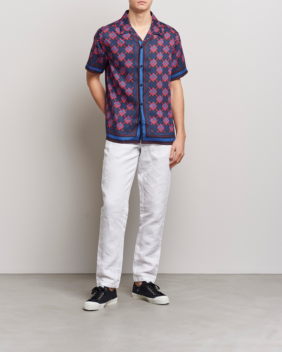 Men | Shirts | J.Lindeberg | Elio Diamond JL Print Short Sleev Lyocell Shirt Navy