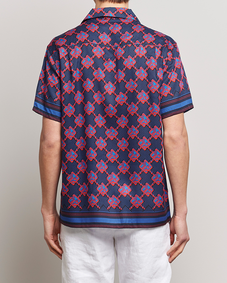 Men | Shirts | J.Lindeberg | Elio Diamond JL Print Short Sleev Lyocell Shirt Navy
