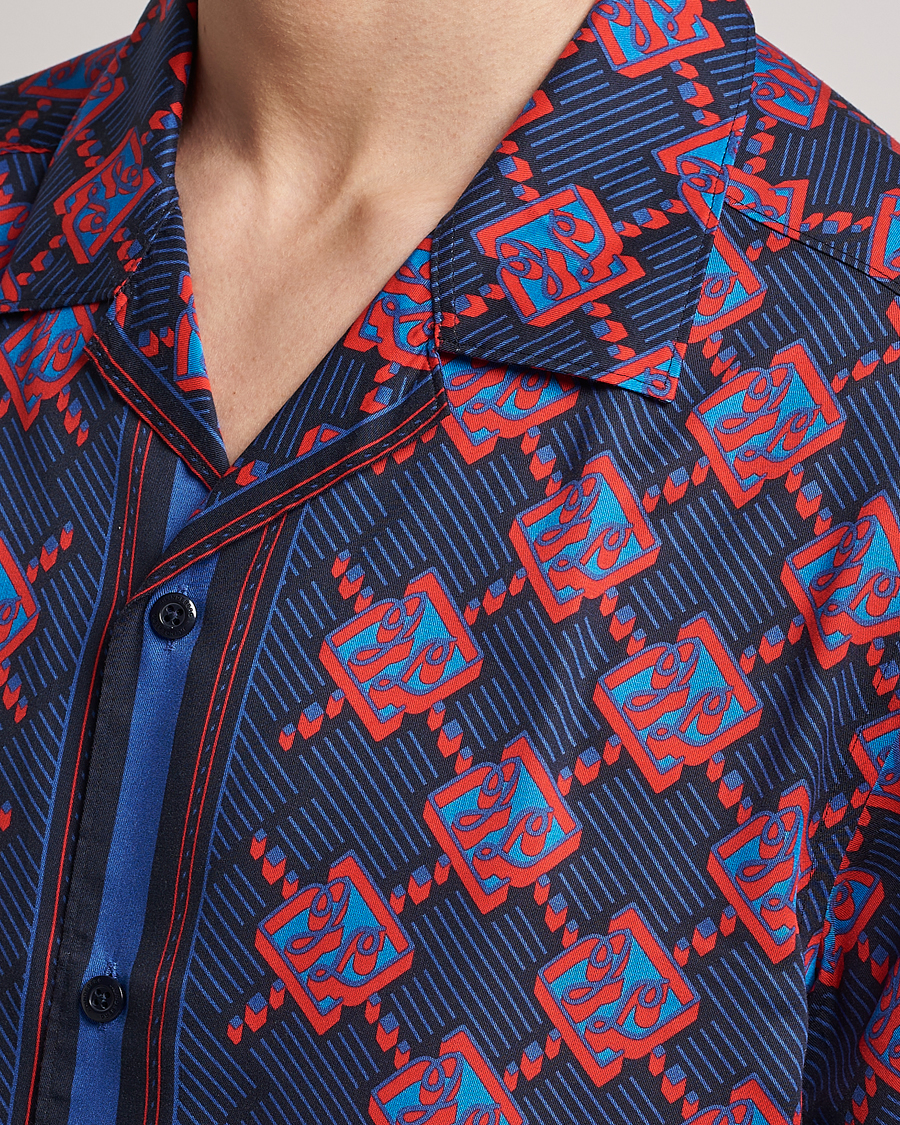 Men | Shirts | J.Lindeberg | Elio Diamond JL Print Short Sleev Lyocell Shirt Navy