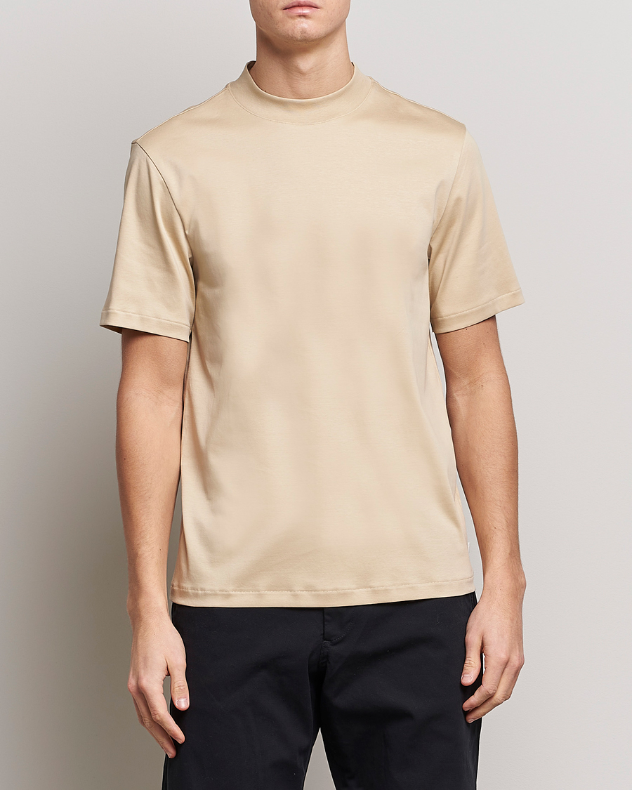 J.Lindeberg Ace Mock Neck Mercerized Cotton T-Shirt Safari Beige