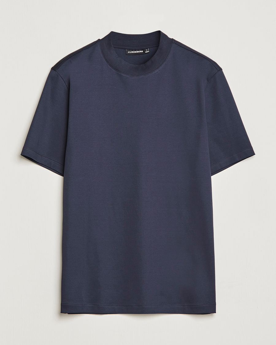 Men | T-Shirts | J.Lindeberg | Ace Mock Neck Mercerized Cotton T-Shirt Navy