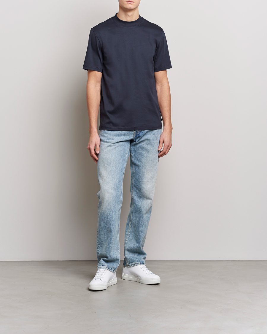 Men | T-Shirts | J.Lindeberg | Ace Mock Neck Mercerized Cotton T-Shirt Navy