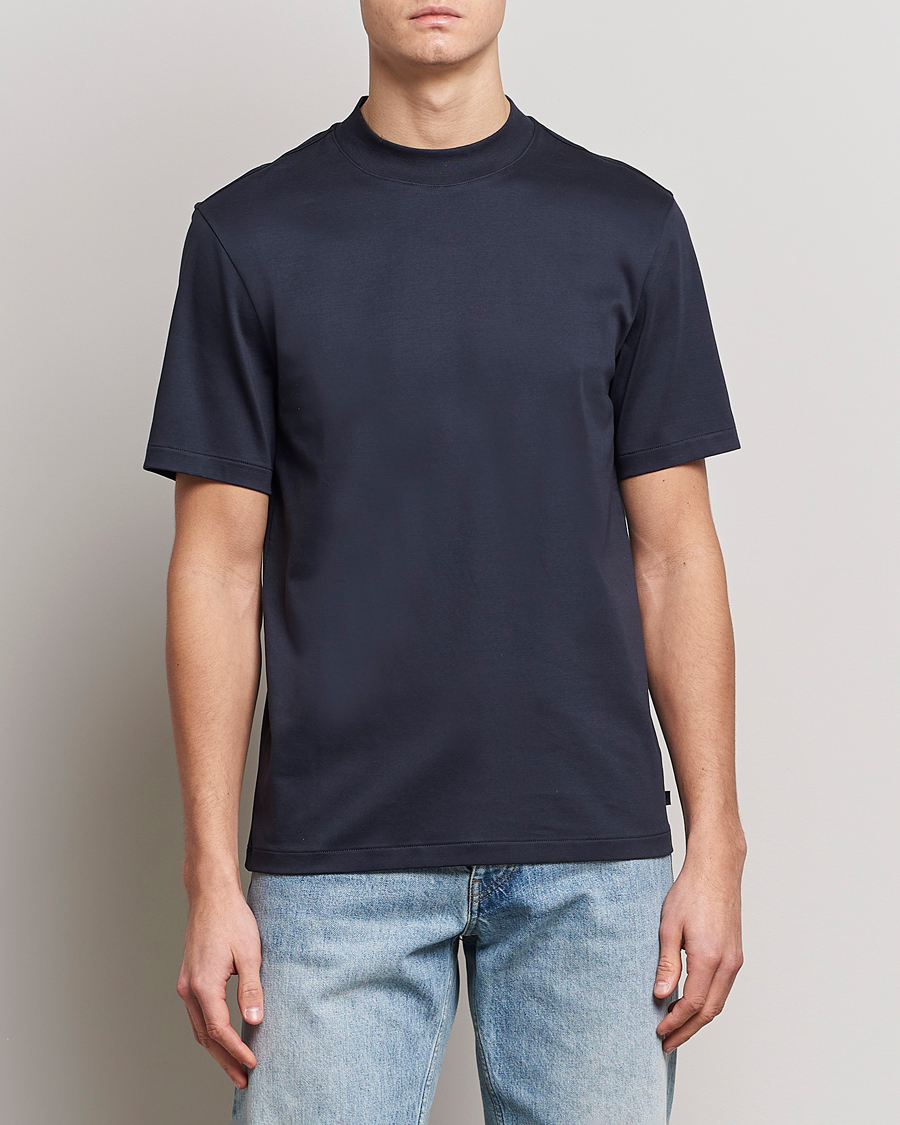 Men | J.Lindeberg | J.Lindeberg | Ace Mock Neck Mercerized Cotton T-Shirt Navy