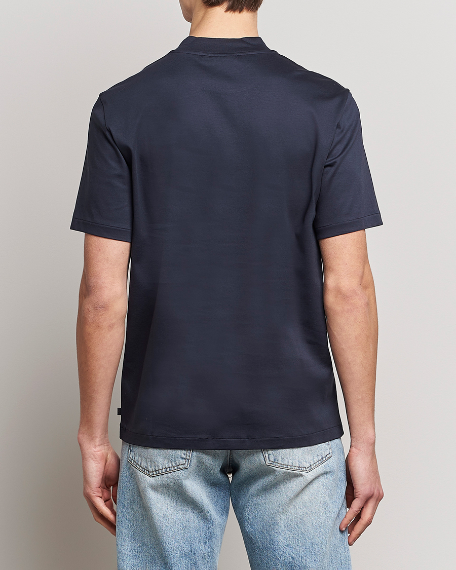 Men | T-Shirts | J.Lindeberg | Ace Mock Neck Mercerized Cotton T-Shirt Navy