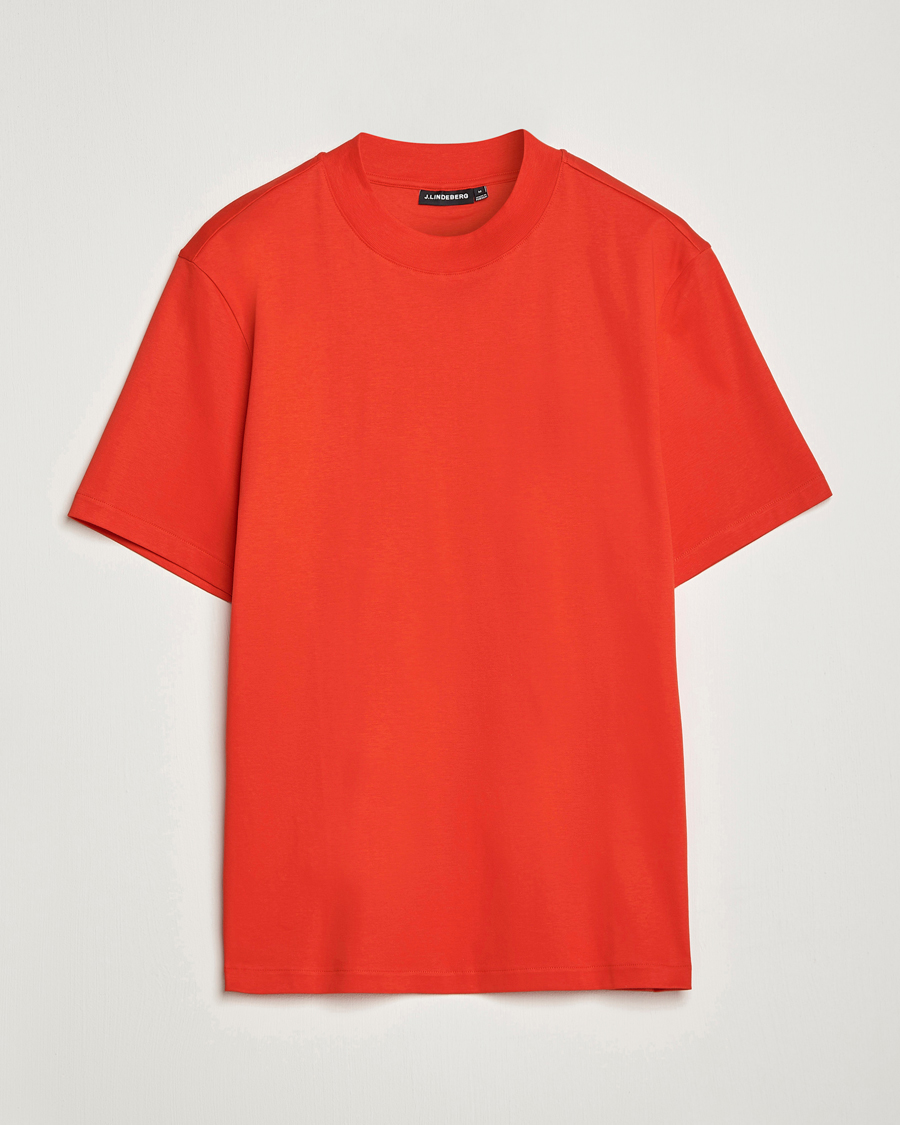 Men | T-Shirts | J.Lindeberg | Ace Mock Neck Mercerized Cotton T-Shirt Fiery Red