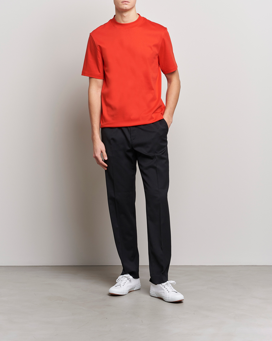 Men | T-Shirts | J.Lindeberg | Ace Mock Neck Mercerized Cotton T-Shirt Fiery Red