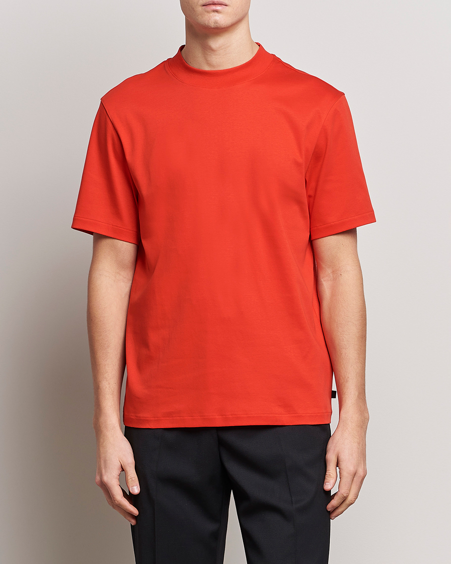Men |  | J.Lindeberg | Ace Mock Neck Mercerized Cotton T-Shirt Fiery Red