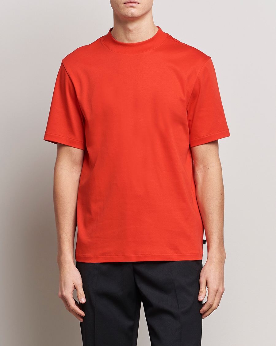 Men | T-Shirts | J.Lindeberg | Ace Mock Neck Mercerized Cotton T-Shirt Fiery Red
