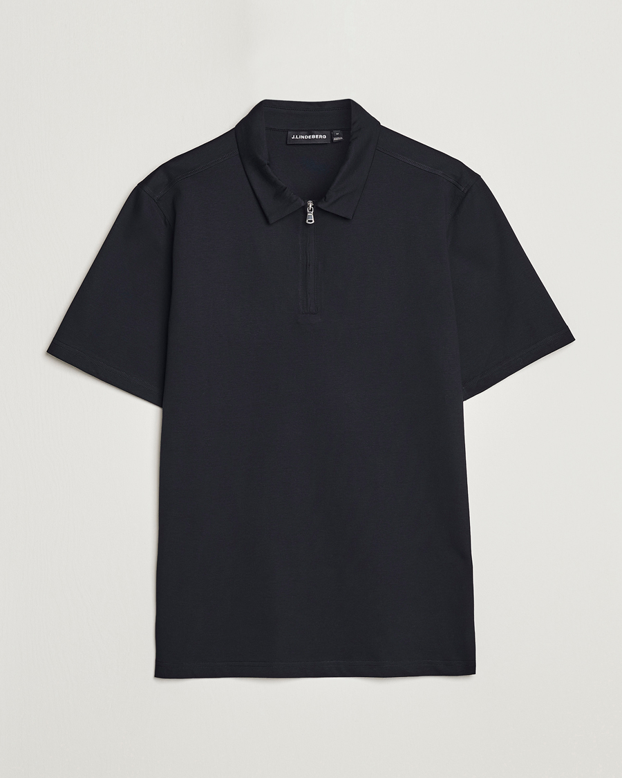 J.Lindeberg Asher Zip Mercerized Cotton Polo Black at CareOfCarl.com