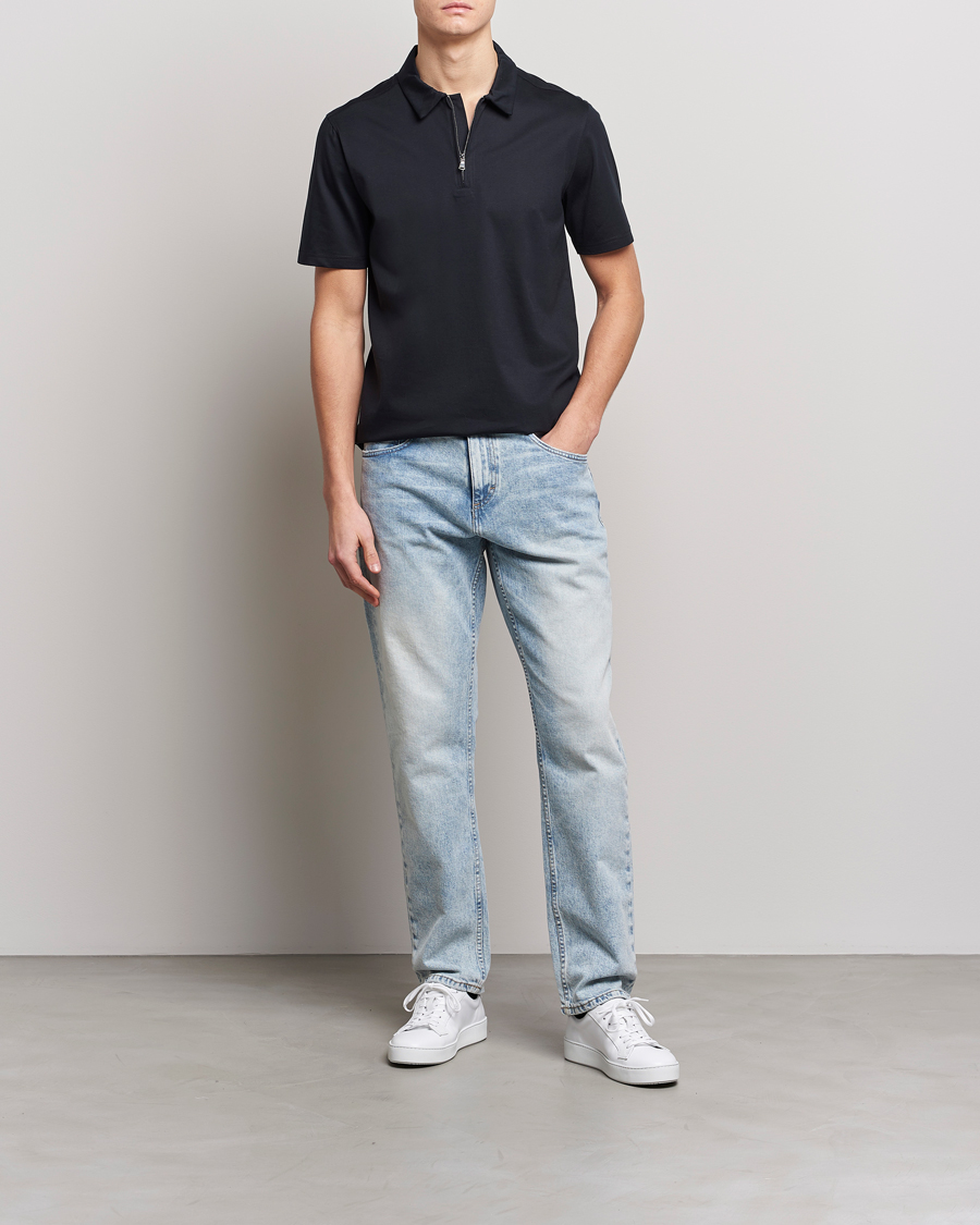 Men | Polo Shirts | J.Lindeberg | Asher Zip Mercerized Cotton Polo Black