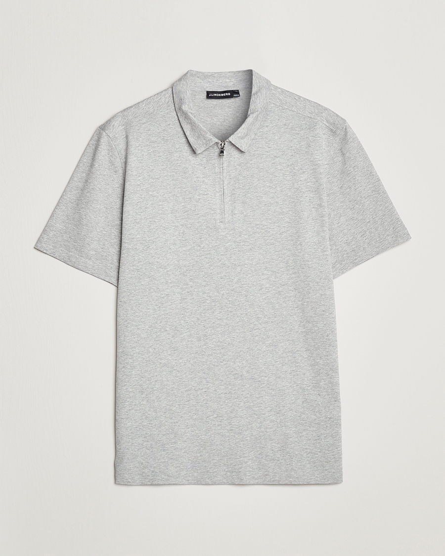 Men | Polo Shirts | J.Lindeberg | Asher Zip Mercerized Cotton Polo Light Grey Melange