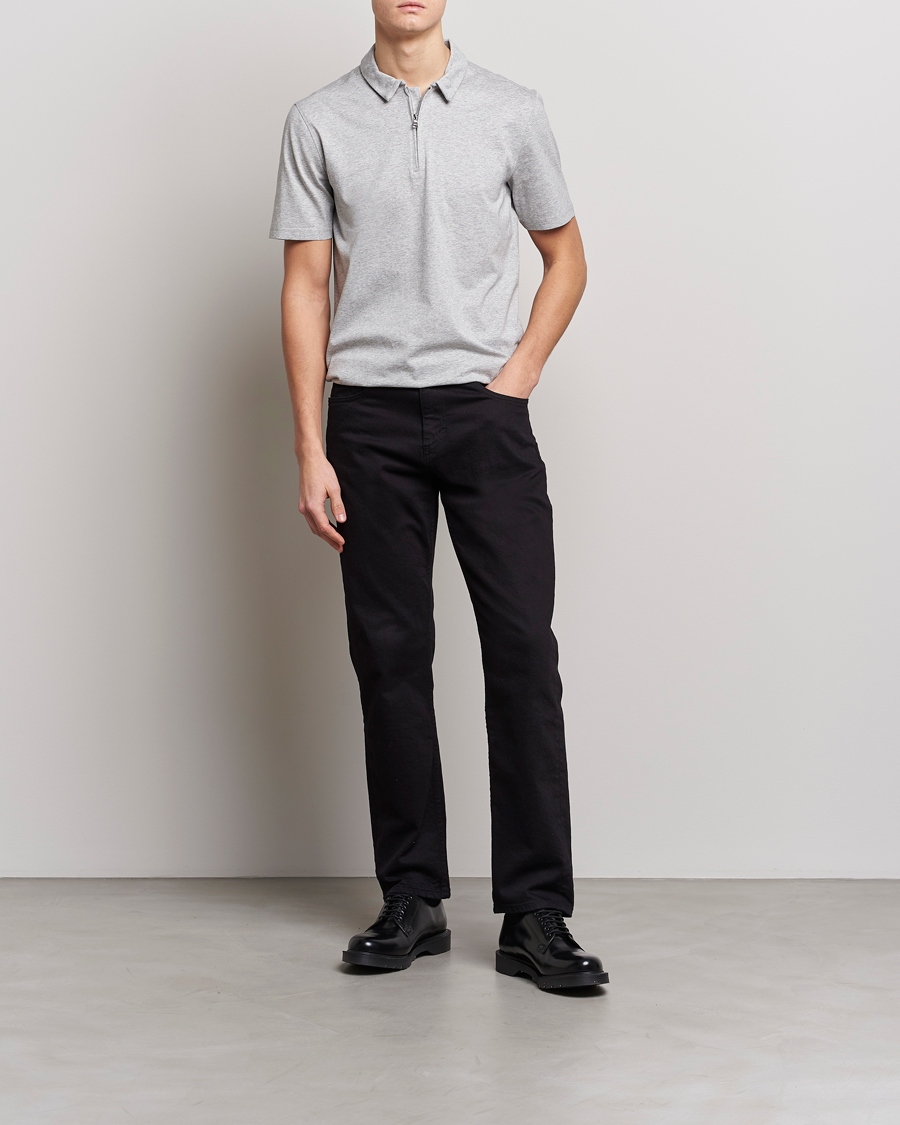 Men | Polo Shirts | J.Lindeberg | Asher Zip Mercerized Cotton Polo Light Grey Melange