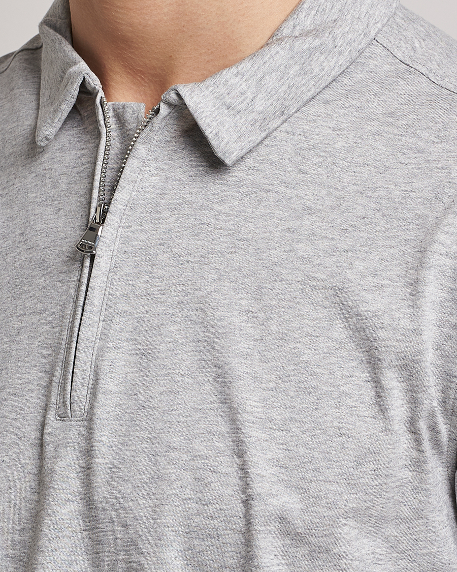 Men | Polo Shirts | J.Lindeberg | Asher Zip Mercerized Cotton Polo Light Grey Melange