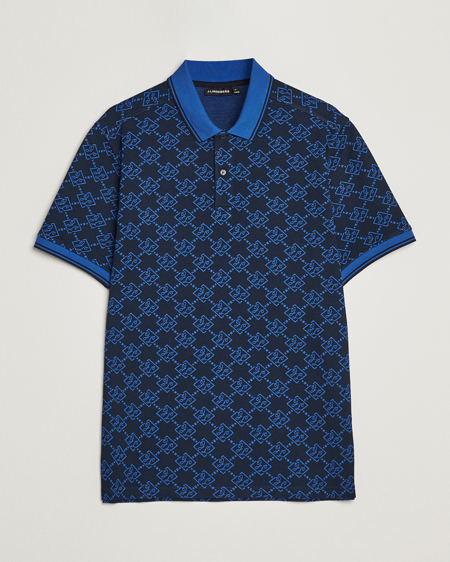 Men | Polo Shirts | J.Lindeberg | Deklan Organic Cotton Jacquard Polo Navy