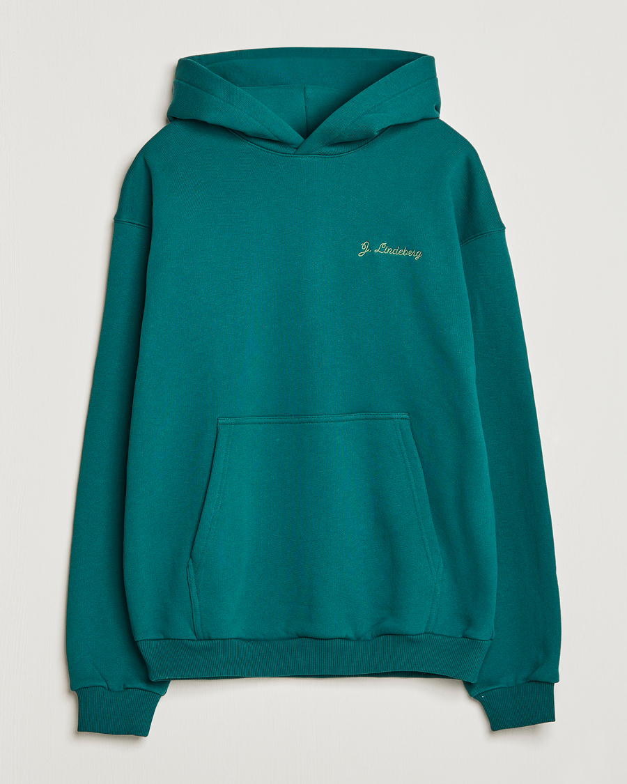 Men | Sweaters & Knitwear | J.Lindeberg | Karson Graphic Organic Cotton Hoodie Rain Forest