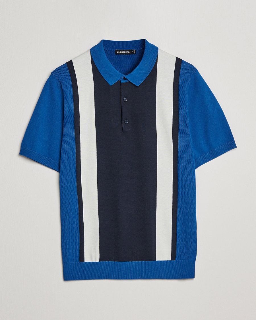 Men | Polo Shirts | J.Lindeberg | Rey Stripe Knitted Polo Navy