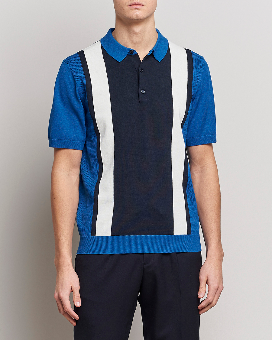 Men | Polo Shirts | J.Lindeberg | Rey Stripe Knitted Polo Navy