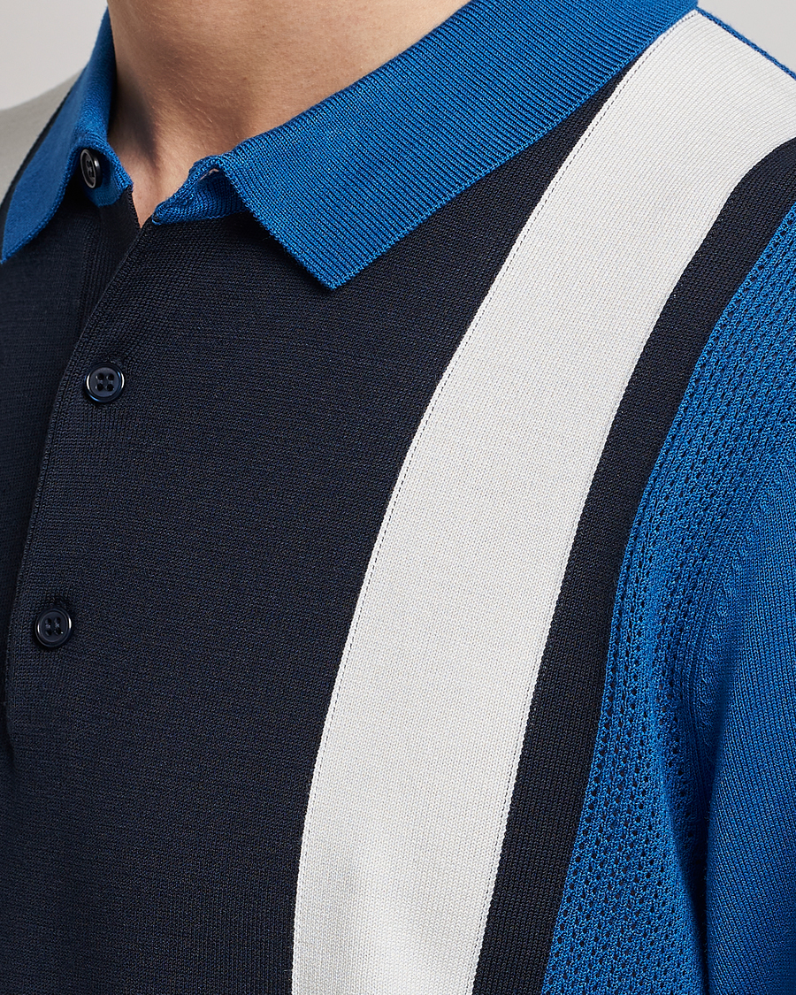 Men | Polo Shirts | J.Lindeberg | Rey Stripe Knitted Polo Navy