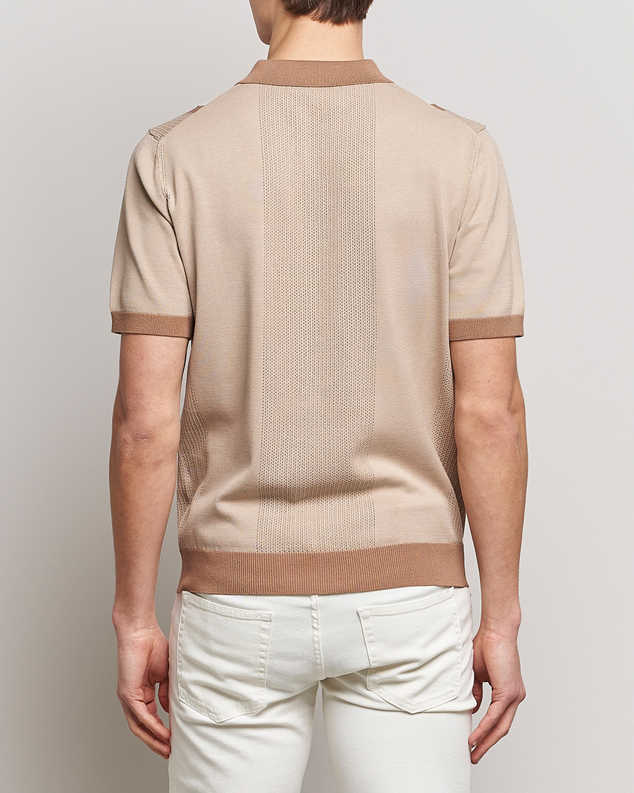 Men | Polo Shirts | J.Lindeberg | Rey Stripe Knitted Polo Tiger Brown