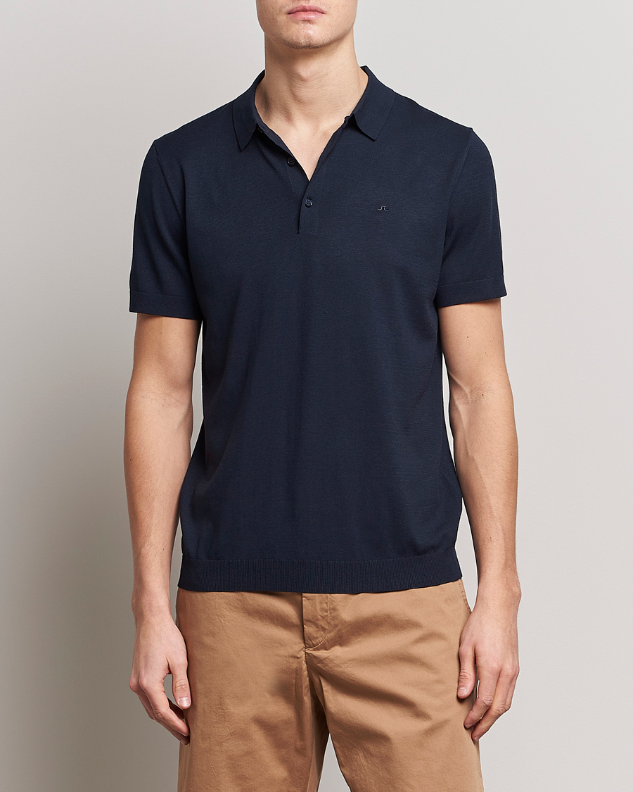 Men | Polo Shirts | J.Lindeberg | Ridge Rayon Silk Polo Navy