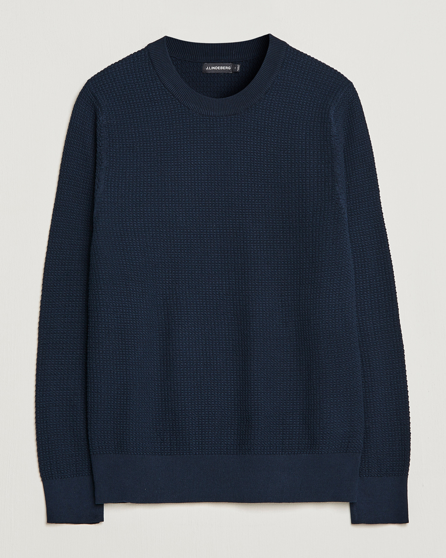 Men | Sweaters & Knitwear | J.Lindeberg | Arthur Structure Organic Cotton Crew Neck Navy
