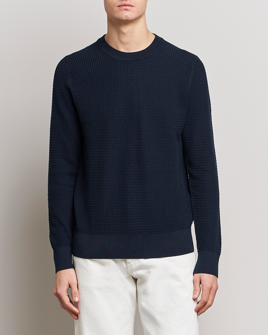Men | Sweaters & Knitwear | J.Lindeberg | Arthur Structure Organic Cotton Crew Neck Navy