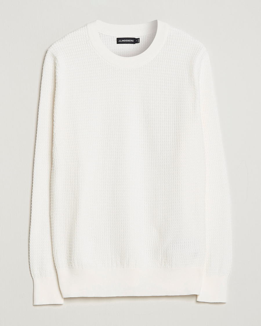 Men | Sweaters & Knitwear | J.Lindeberg | Arthur Structure Organic Cotton Crew Neck Cloud White