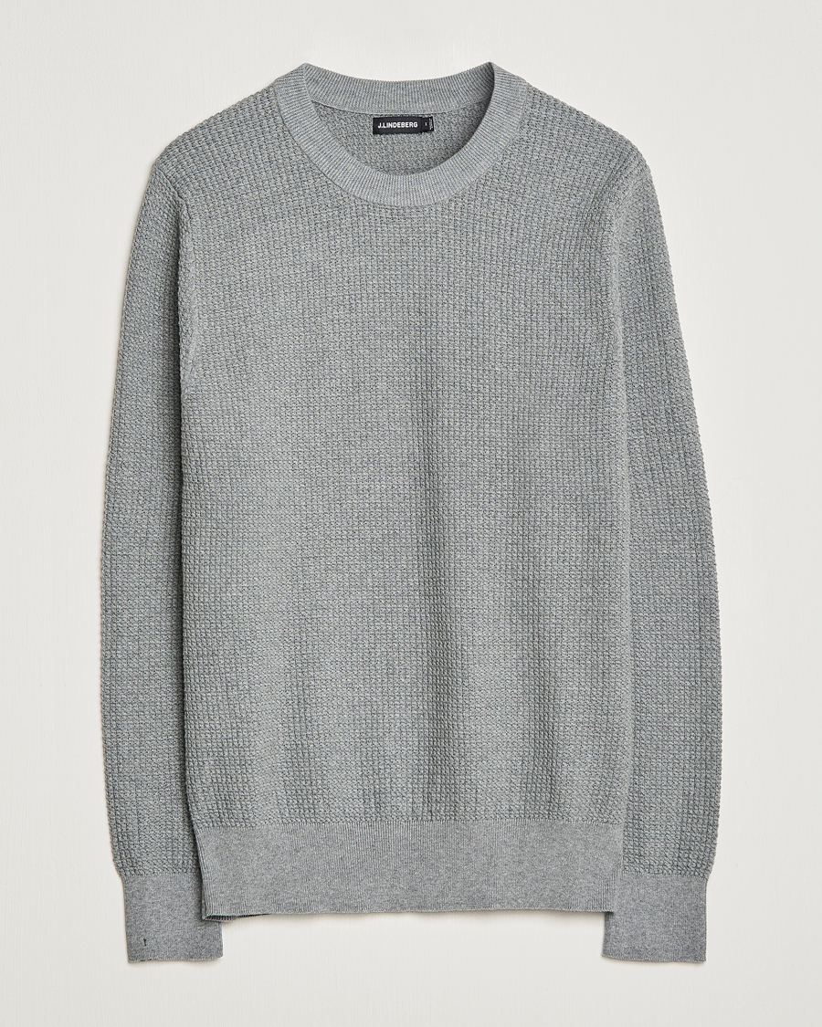 Men | Sweaters & Knitwear | J.Lindeberg | Arthur Structure Organic Cotton Crew Neck Light Grey