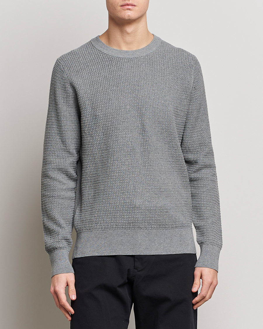 Men | Sweaters & Knitwear | J.Lindeberg | Arthur Structure Organic Cotton Crew Neck Light Grey