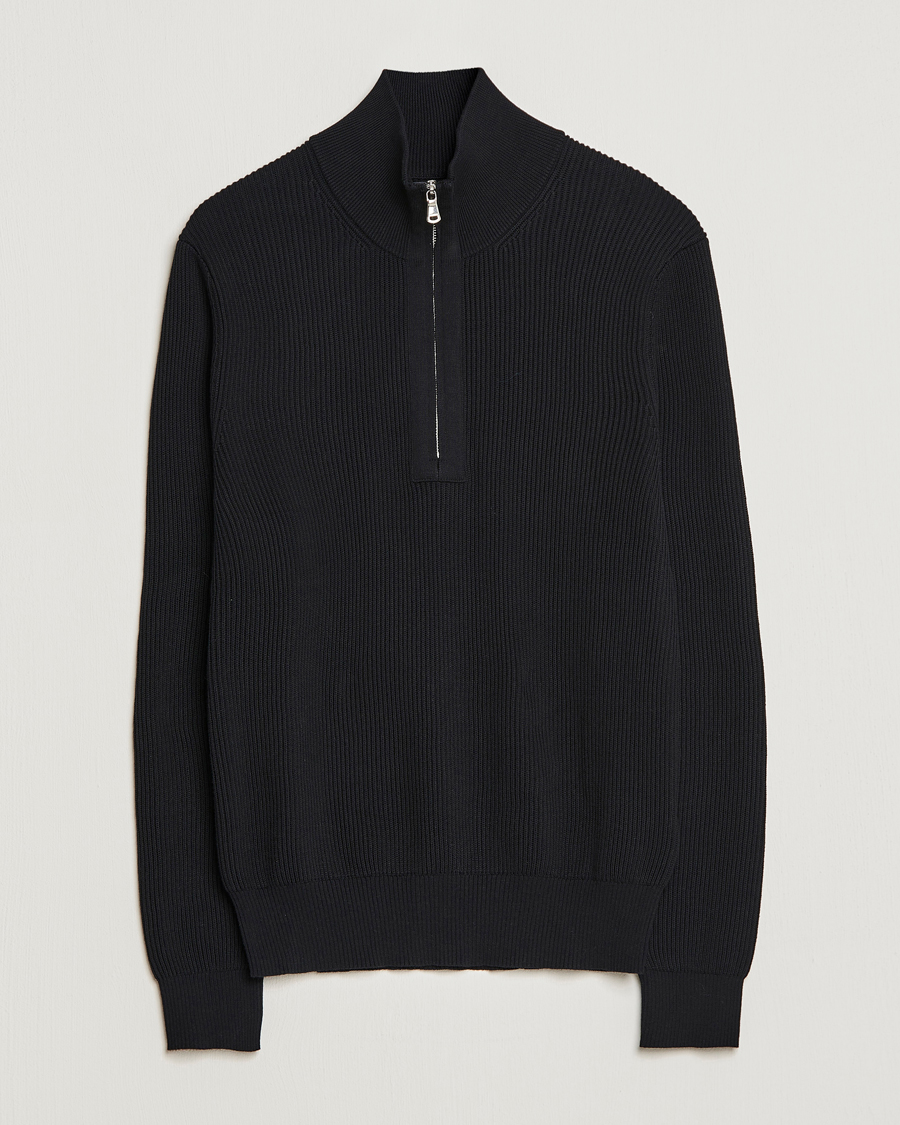 Men | Sweaters & Knitwear | J.Lindeberg | Alex Half Zip Organic Cotton Sweater Black