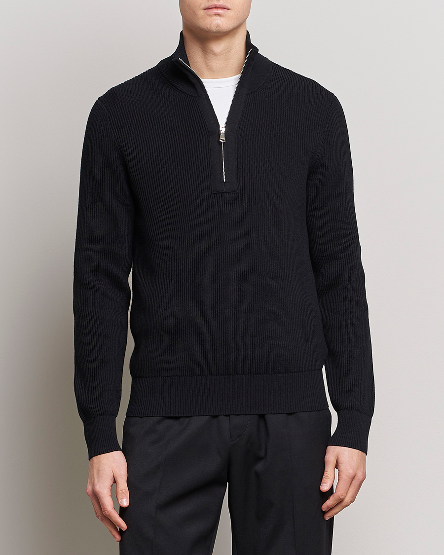 Men | Half-zip | J.Lindeberg | Alex Half Zip Organic Cotton Sweater Black