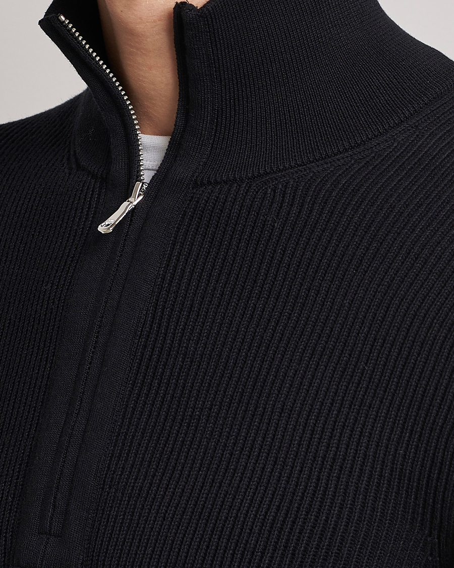 Men | Sweaters & Knitwear | J.Lindeberg | Alex Half Zip Organic Cotton Sweater Black