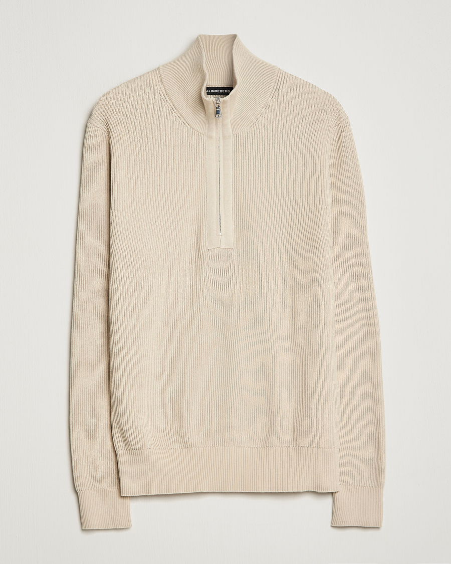 Men | Sweaters & Knitwear | J.Lindeberg | Alex Half Zip Organic Cotton Sweater Turtledove