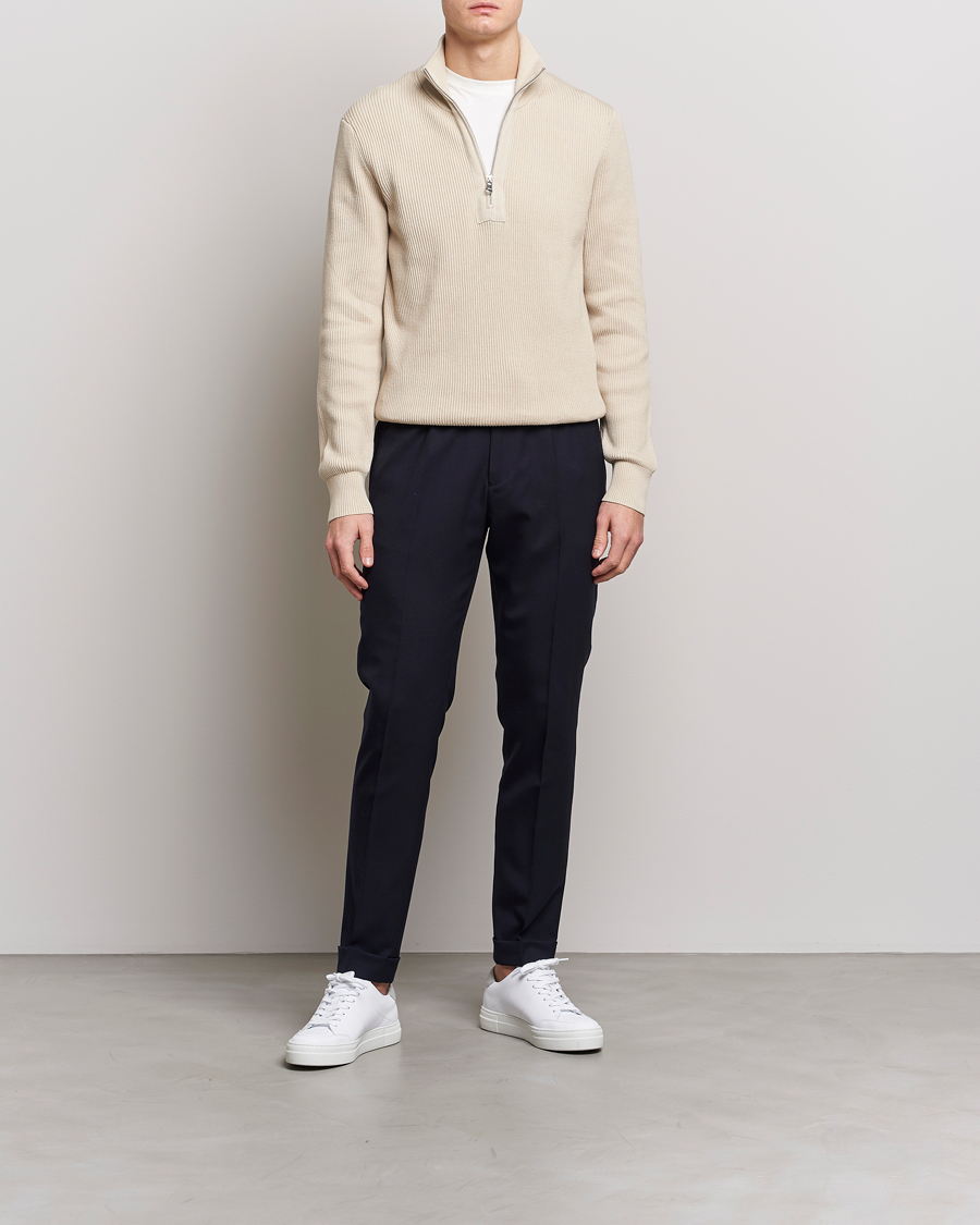Men | Sweaters & Knitwear | J.Lindeberg | Alex Half Zip Organic Cotton Sweater Turtledove