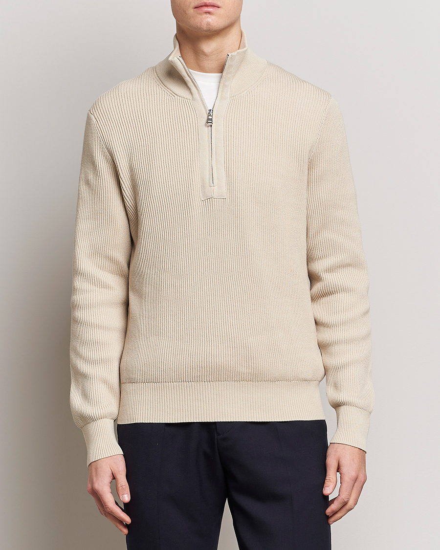 Men | Sweaters & Knitwear | J.Lindeberg | Alex Half Zip Organic Cotton Sweater Turtledove