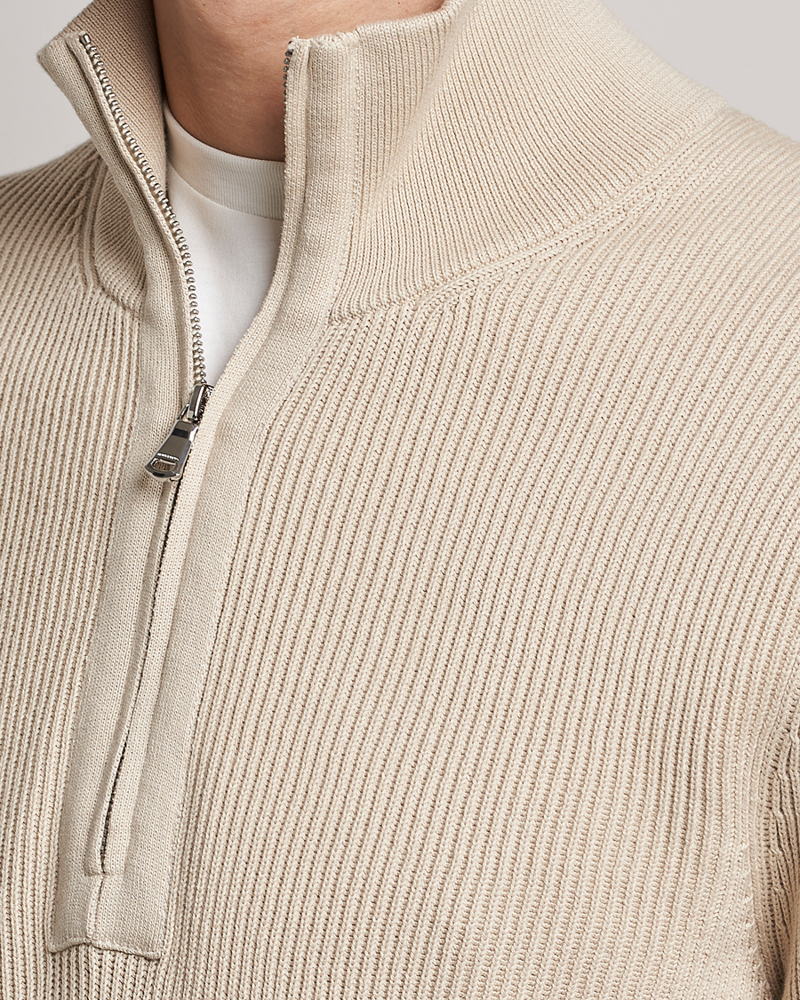 Men | Sweaters & Knitwear | J.Lindeberg | Alex Half Zip Organic Cotton Sweater Turtledove