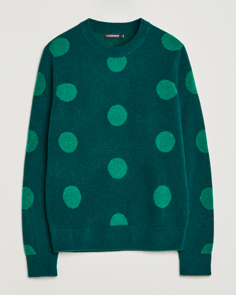 Men | Sweaters & Knitwear | J.Lindeberg | Dotte Hairy Jacquard Crewneck Rain Forest